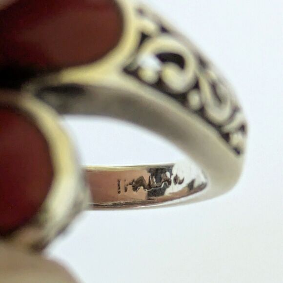CHAPAL ZENRAY 925 Sterling Silver Coral Bypass Vintage Ring Size 6.75-7 - Picture 7 of 9